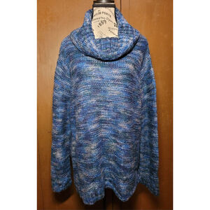 New Directions Curvy Womens Size 2X Cowl Neck Sweater Blue & Gray Multi W Silver